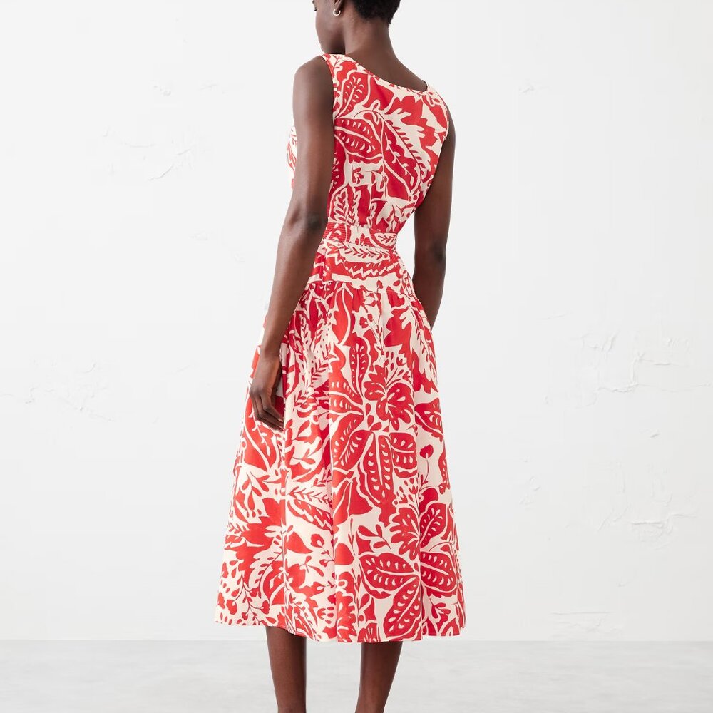 Banana Republic Poplin Corset Waist Midi Dress Red Chic Classic Sz 10 NWT B9 - Picture 5 of 11